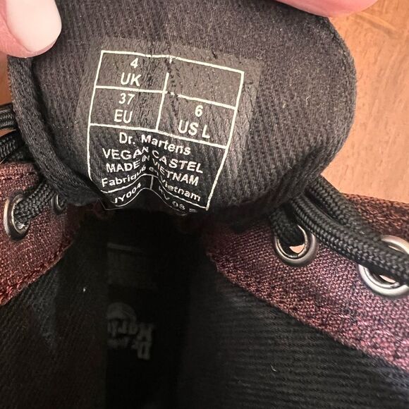 Dr. Martens Castel Combat Boots Burgundy Cloth Lace-Up Ankle Round Toe 8-Eye 6 - Picture 6 of 8
